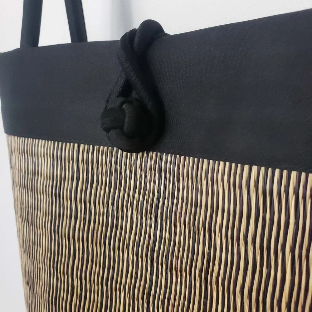 Baskets Of Cambodia Women's Reed Hard Bottom Zip Close Tote Purse Shoulder Bag - Picture 3 of 13